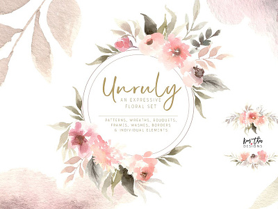 Unruly Watercolor Flowers Set bohemian wedding boho flowers dusty rose flowers flower cliapart romantic flowers seamless patterns watercolor flower clipart watercolor flowers set wedding flowers