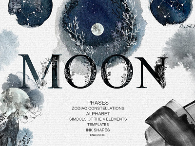 fhases MOON; zodiac constellations flowers frame galaxy paper logo moon moon phases sky texture texture watercolor shapes wreaths zodiac zodiac constellations