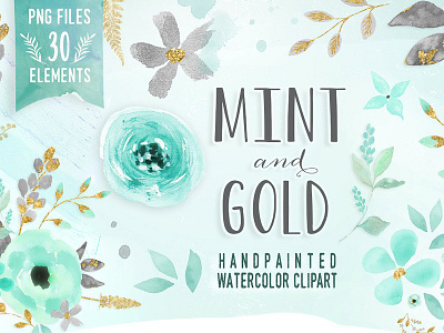 Mint & Gold - flower clipart flower clipart flowers clipart gold floral clipart gold flowers hand painted watercolor mint and gold mint clip art mint floral clipart mint gold clipart watercolor clip art watercolor clipart wedding flowers