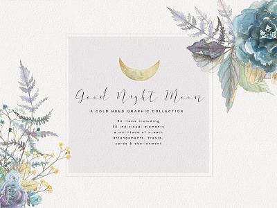 Good Night Moon - Graphic Collection boho moon clipart graphic collection moon phases clipart night flowers clipart watercolor floral wreath watercolor illustrations watercolor moon clipart watercolor night clipart watercolor roses clipart