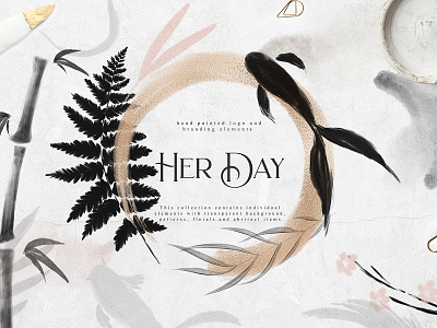 Her Day Collection background floral illustration floral logo florals frames gold texture illustration logos modern flowers seamless pattern texture watercolor