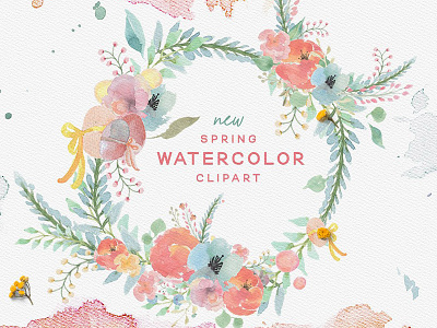 Spring Watercolor Clipart Set clip art clipart clipart set easter floral illustrations leaf rose spring spring watercolor watercolor wreath