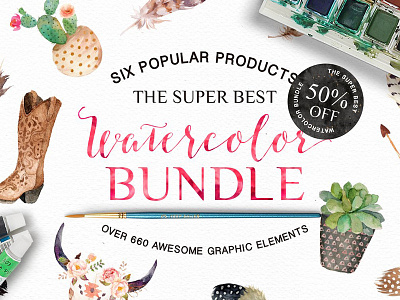 50% Off • Watercolor Bundle botanical cards clipart design elements diy floral flower graphic elements leaves logo watercolor watercolor bundle