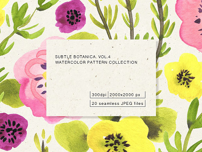 Subtle Botanica. Vol.4 branches floral flowers paper texture pattern seamless seamless patterns subtle botanica watercolor watercolor pattern collection wedding wreath