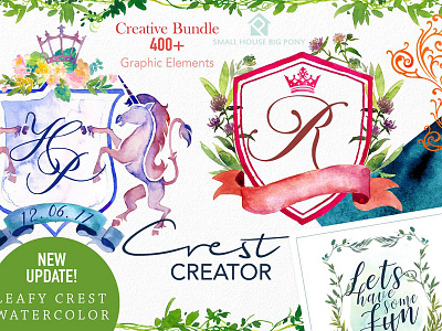 Crest Creator - Creative Bundle Set branding clip art creative bundle set crest clipart crest creator family crest template watercolor watercolor crest wedding wedding crest wedding invitation