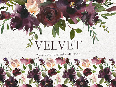 Velvet - Watercolor Floral Clip Art bordo bouquets bordo pink florals clip art fall clip art floral clip art floral clipart floral wreaths velvet watercolor floral clipart watercolor flowers wedding stationary