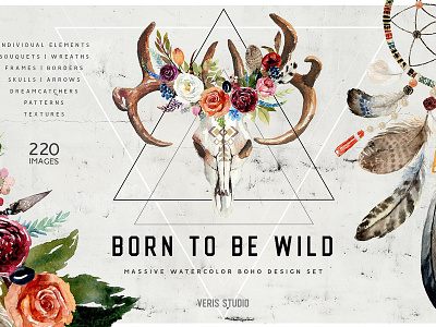 Born To Be Wild - Design Boho Set boho clip art boho clipart design floral floral clipart flower flower clip art flower clipart graphic watercolor watercolor floral watercolor flower