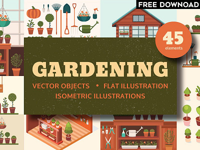 Gardening illustrations - FREE Download clipart collection flat illustration flower garden gardening illustrations illustrations isometric illustrations summer vector vector illustrations vector objects