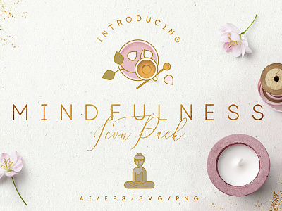 Mindfulness Icon Pack feminine icons feminine style flat lay icons health illustrations meditation icons mindfulness icon pack social media icons spa icons vectors web icons yoga icons