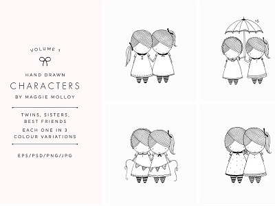 Sisters Twins Best Friends EPS PSD best friends character doodle doodle clipart eps handrawn illustration psd sisters sketched twins vector