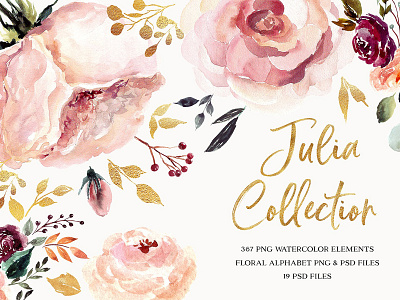 Giant Julia Watercolor Collection collection decoration floral floral frames greeting card invitation leaves watercolor watercolor collection watercolor wreath wedding wedding decor