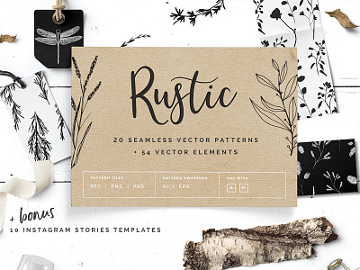 Rustic Patterns & Instagram Stories floral flower hand drawn instagram stories instagram templates rustic rustic patterns rustic wedding seamless patterns vector patterns wedding invitation