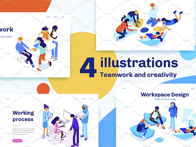 4 isometric illustrations - people business character concept creative design illustration isometric isometric illustrations landing people teamwork