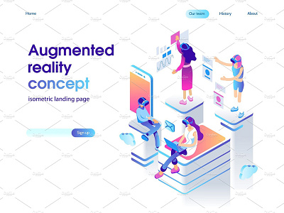 Virtual augmented reality. background banner business concept design development illustration infographic isometric landing landing page logo modern technology vector virtual web app website