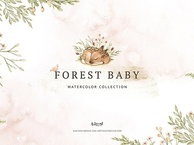 Watercolor Forest Baby background bouquet clipart deer design floral flowers foliage forest illustration illustrations seamless pattern spring texture textures vector watercolor watercolor forest baby wedding wreaths