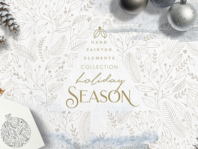 Holiday Season Collection background christmas collection design floral flowers gold holiday holiday season holiday season collection illustration ink invitation logo snow texture vector wallpaper watercolor winter