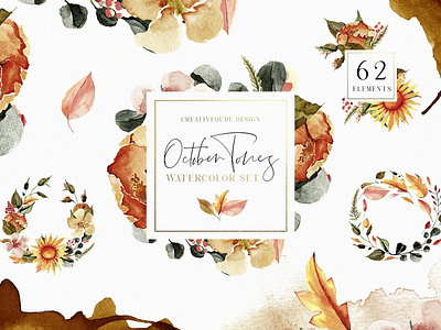 October Tones Watercolor Clipart Set arrangements background clipart clipart set concept design floral flowers gold illustration illustrations leaves vector washes watercolor watercolor backgrounds watercolor clipart watercolor clipart set watercolor set wreaths