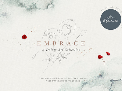 Embrace - Pencil Florals & Textures art art collection background design embrace floral florals flower flowers hand drawn hand sketched illustration pencil florals pencil sketch sketch textures vector watercolor watercolor texture watercolor wash