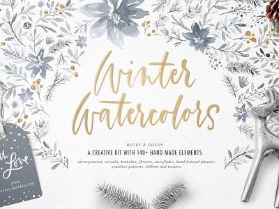 Winter Watercolors Kit background concept design floral flowers gold illustration illustrations logo pattern texture textures vector vector lettering watercolor watercolor texture watercolors kit website winter winter watercolors kit