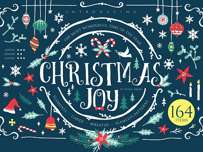 Christmas Joy - X-mas decoration kit background cards christmas christmas illustration christmas joy clipart decoration decoration kit design elements florals illustration joy patterns seamless patterns vector website wreaths x mas decoration kit xmas