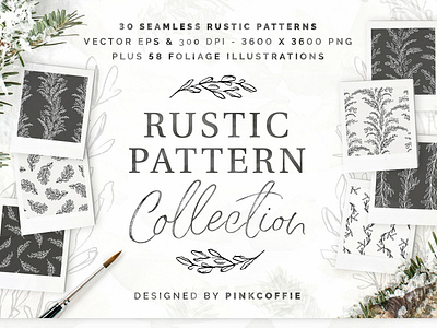 Rustic Patterns +58 Illustrations background blog botanical branch bundle collection foliage illustrations leaf leaves logo organic pattern patterns print rustic rustic illustrations rustic pattern rustic patterns vintage