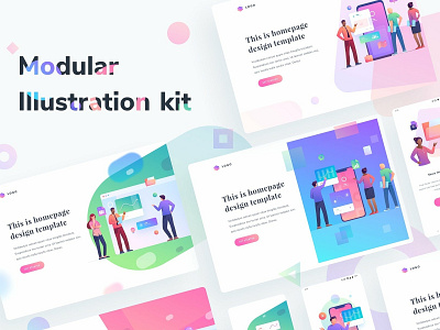 Modular Illustration Kit app banner concept design development empty states error hero image homepage illustration illustration kit ios app kit landing page modular modular illustration kit template ui vector website