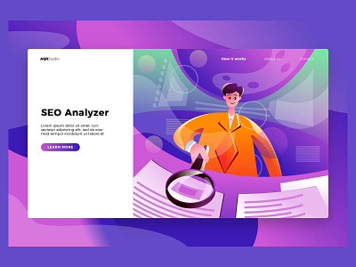 SEO Analyzer - Banner & Landing Page analyzer banner business concept design development icon illustration landing landing page launch page process seo strategy technology vector web app website