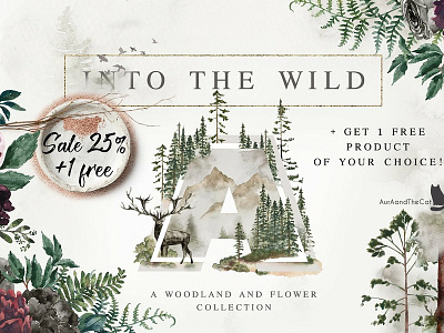 25%OFF + 1 FREE! Into The Wild adventure animals clipart elements floral flower forest graphic illustration into the wild nature vector watercolor watercolor animals watercolor bear watercolor deer watercolor forest watercolor wreaths wild woodland