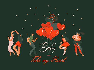 Baby take my Heart baby card set cards dance dating flat greeting cards happy valentines day heart hipster love lovely red seamless patterns valentine valentine card valentine flyer valentine party valentines day vector