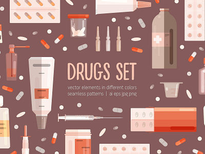 Medicine set and seamless background clipart concept design drugs drugs set elements flat flat design graphic design illustration medicine medicine clipart medicine illustration medicine set medicine vector seamless patterns texture vector elements wallapper