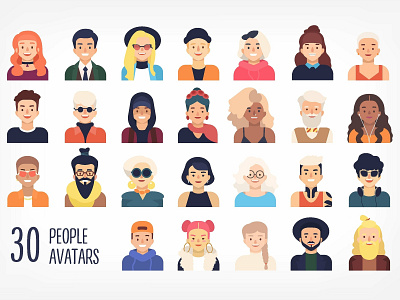 30 people avatars set and seamless avatar avatar design avatar icons avatars character character design characters concept design elements illustration isolated pattern people avatars people avatars set people icons portrait seamless texture trendy