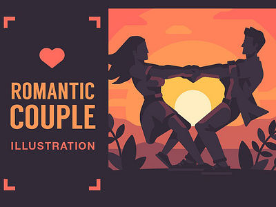 Romantic couple background bride card character couple design flat design heart illustration illustration art invitation love pink romantic romantic couple romantic couple illustration save the date shape sunset vector