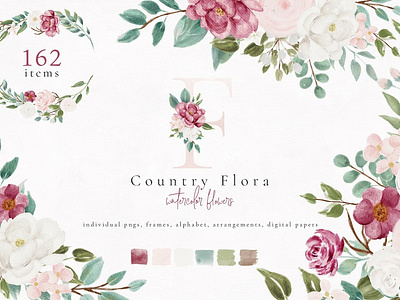 Country Flora - Watercolor Flowers background bouquets clipart concept country flowers design design elements floral flowers foliage frames illustration logo vector watercolor watercolor florals watercolor flower watercolor flowers wedding flowers wreath