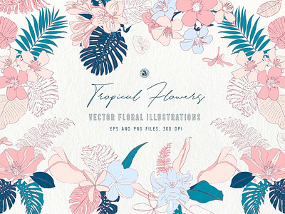 Tropical Flowers blooming card clipart colorful decoration drawing floral flower flower clipart flowers frame greeting illustration invite postcard tropical tropical floral tropical flowers vector wreath
