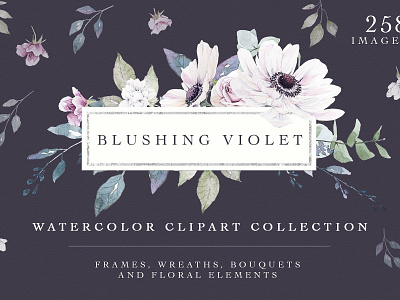 Blushing Violet Watercolor Clipart blushing bouquets clipart floral elements floral wreath flower wreath frames gold rose silver violet watercolor watercolor clipart watercolor design watercolor floral watercolor flowers watercolor illustration wreaths