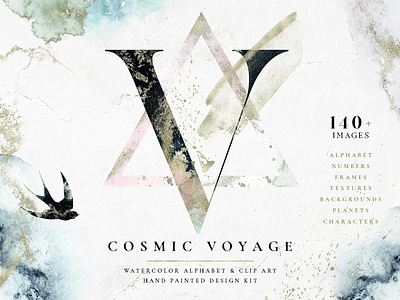 Cosmic Voyage - Alphabet Design Set alphabet alphabet design alphabet design set alphabet logo art background clip art clipart cosmic cosmic voyage design design set flowers font illustration numbers texture vector voyage watercolor