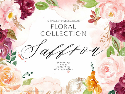 Saffron - Spiced Watercolor Florals background blush bouquets burgundy flowers clipart copper cosmetic design floral floral collection flowers illustration metallic saffron spiced spiced watercolor florals texture vector watercolor wreaths