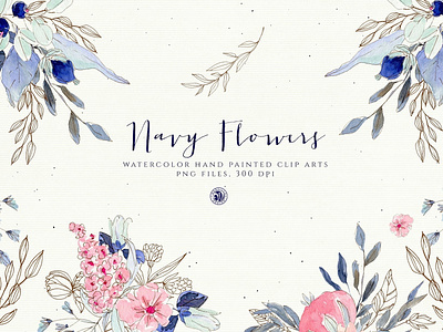 Navy Flowers background botanical bouquets clip art clipart decoration design design elements floral floral clipart flowers hand painted illustration illustrations navy navy flowers vector watercolor website wreaths