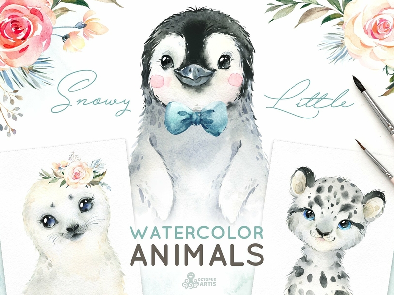 Download Snowy. Little Watercolor Animals by Graphics Collection on Dribbble