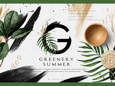 Greenery Summer Design Set background bouquets clipart design design set floral flowers frames greenery greenery summer illustration ink splatter print seamless patterns summer summer design vector watercolor website wreaths