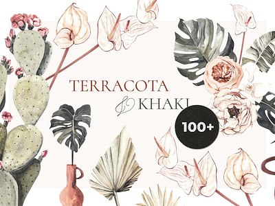 TERRACOTA & KHAKI boho tropical background blush boho boho tropical cactus clipart design design elements floral floral wreath flowers frames illustration print texture tropical vector wall art watercolor wreaths