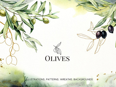 Olives. Watercolor collection background backgrounds clipart design design elements illustration olives olives floral olives watercolor patterns vector watercolor watercolor clipart watercolor collection watercolor floral watercolor flowers watercolor illustrations watercolor olives watercolor patterns wreaths