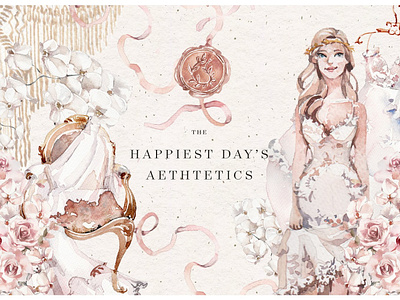 The Happiest Day's Aesthetics aesthetics arrangements background clipart concept design design elements elements floral flowers frame happiest day happy illustration textures vector watercolor website wedding wreaths