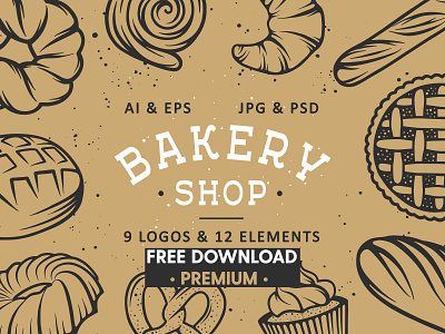 FREE Download - Bakery logos and elements background bake bakery bakery elements bakery logo bakery logos bakery shop baking design desser elements flour free free download freebie illustration logos sketch stamp vector