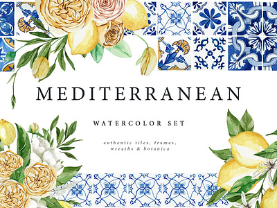 Mediterranean Watercolor Set background botanical clipart concept design floral floral art floral design flowers frames illustration invitation mediterranean mediterranean watercolor mediterranean watercolor set romantic vector watercolor watercolor set wreaths