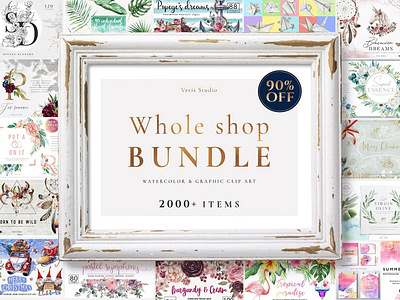 2000+ in 1 WHOLE SHOP BUNDLE abstract alphabet animals arrangements arrows backgrounds bicycles birds borders bouquets cars floral elements frames geometric numbers shapes skulls textures watercolor wreaths