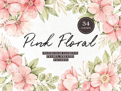 Pink Floral. Watercolour set background clipart concept design design elements floral floral clipart floral design flower clipart flowers graphics illustration illustrations modern patterns pink floral pink flowers vector watercolor watercolor set