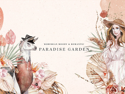 Paradise Garden background bohemian bohemian moody bohemian romantic characters clipart design elements floral floral design garden graphic assets graphic elements graphics graphics collection illustration moody paradise romantic vector