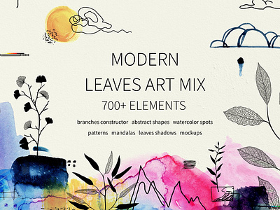 Modern graphic elements. Art leaves abstract art art leaves branches graphic graphic assets graphic design graphic elements graphics graphics collection illustration leaves mandalas mockups modern patterns shadows shape shapes watercolor shapes