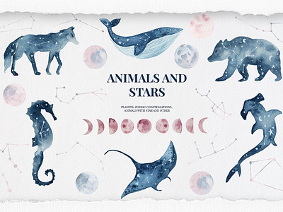 Animals and stars collection animal animals background background space galaxy galaxy paper moon mystery sky texture space space background star starry night stars stars collection universe universe mystery watercolor watercolor moon zodiac